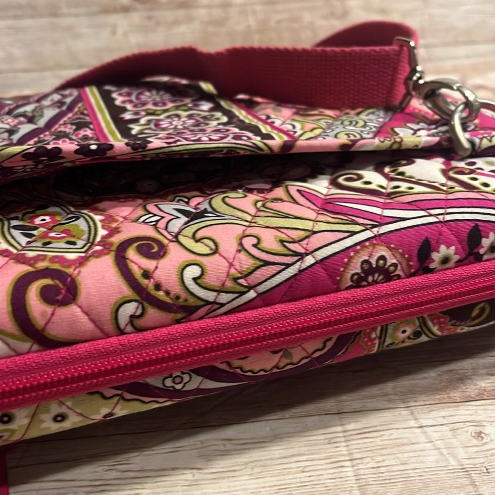 Vera Bradley Hard Case IPad Tablet Bag Pink and Green Paisley Crossbody Bag